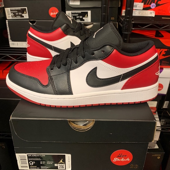 Nike Air Jordan 1 Low Bred Toe Black Red Retro Shoes 553558-612 Men's Sizes - Picture 5 of 6